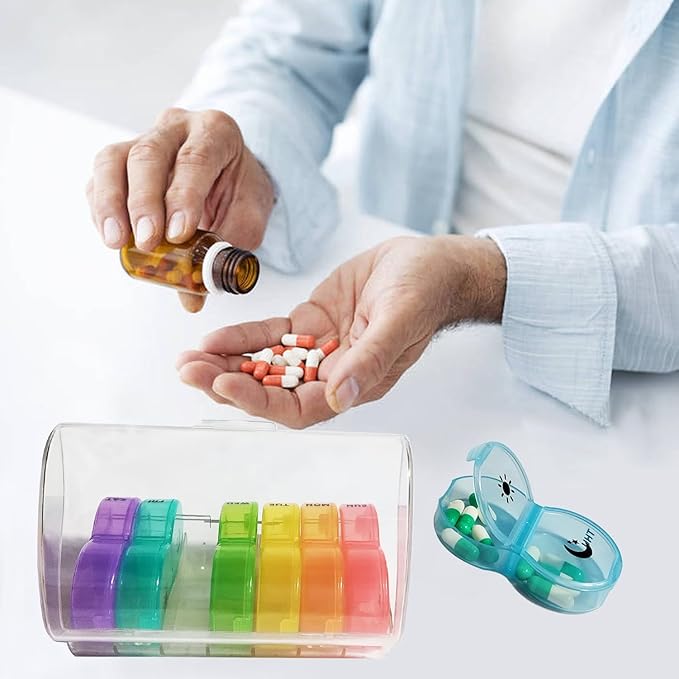 Weekly Pill Organizer 2 Time a Day，Pill Dispensers， Pill Box 7 Day with One-Side Large Opening Design for Easy Filling ，2 Times a Day AM/PM Pill Case, for Vitamins/Fish Oils (Transparent Color)