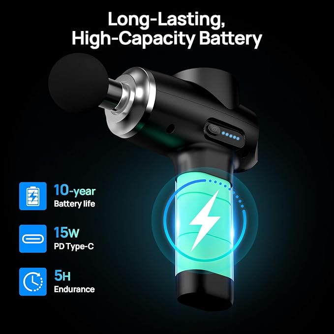 Professional Muscle Massage Gun Deep Tissue, Portable Handheld Massager with 5 Speeds and 5 Heads, Percussion Back Body Masajeador 12mm Amptitude for Athletes, FSA Eligible & HSA Approved