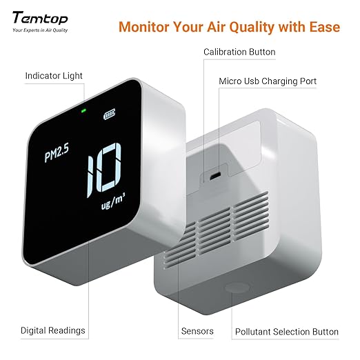Temtop M10 Air Quality Monitor Indoor Air Quality Tester AQI PM2.5 VOCs Formaldehyde Detector for Home Air Testing, US Certified Air Sensor