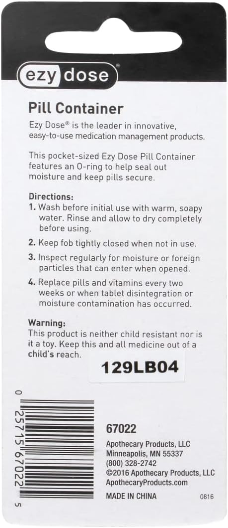 EZY DOSE Keychain Pill Box and Medicine, Vitamin Container, Safe for Money & Travel Items, Metal Canister, Single Small Pill Holder for Nitro Heart Pills, Small Compartments, BPA Free