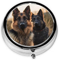 Pill Box 3 Compartment Medicine Pill Organizer Animal German Shepherd Round Pill Case for Purse & Pocket Travel Pillbox Portable Metal Medicine Vitamin Fish Oil Organizer Unique Gift