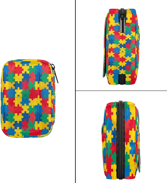 Color Autism Puzzle Pill Case Everyday Travel, 7 Day Weekly Medicine Pill Box Compact Portable Pills Bottle Organizer with Zipper for Daily Vitamin Medicine Holder Bottle Organizers Bag