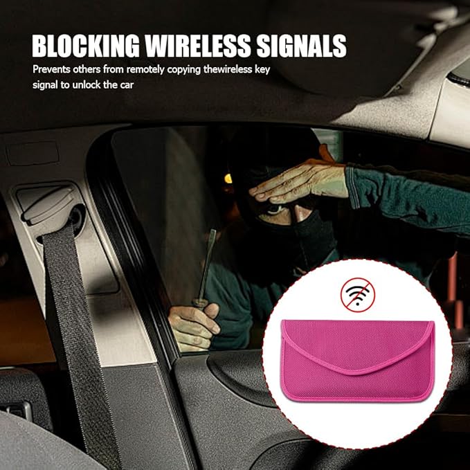 2PCS Faraday Bags for Car Key and Cell Phone, Signal Blocking Bag, Faraday Key Fob Protector, Universal Cell Phone Privacy Card Protection Car Accessories for Anti-Thefting (Rose)