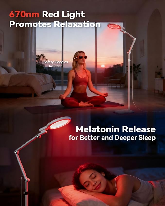 2-in-1 Light Therapy Lamp, 670nm Red Light Therapy Lamp for Sleep & 12000 Lux Happy Light Sun Lamp, Sad Lamp Floor Lamp with Remote Timer, Eye-Safe UV-Free, 9 Colors 10 Brightness for Bedroom Office