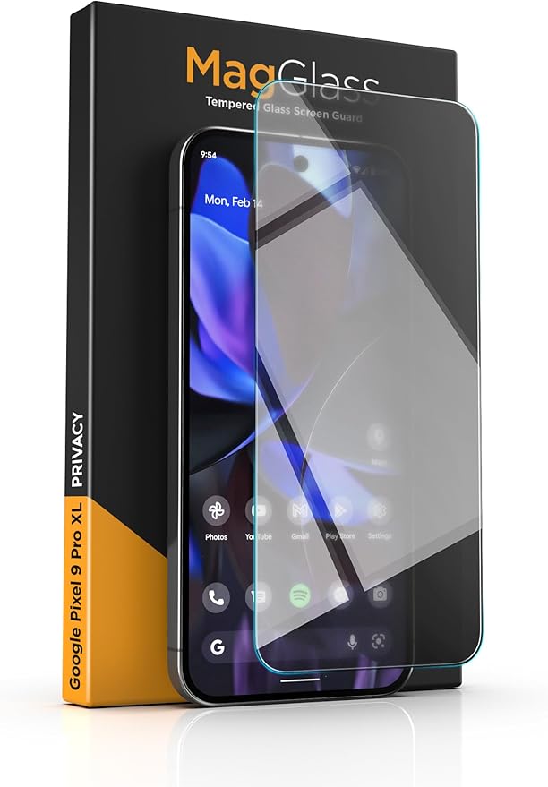 magglass Tempered Glass for Google Pixel 9 Pro XL Privacy Screen Protector (Fingerprint Unlock Compatible) with Easy Install Alignment applicator (6.8")