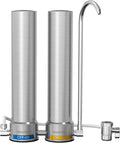 [Silver ions] Waterdrop Dual-Stage Countertop Water Filter System, Reduce Chlorine, PFOA/PFOS, Bad Taste & Odor, Silver Ions Enhanced Filtration, Stainless Steel, WD-CTF-09(2 Filters)