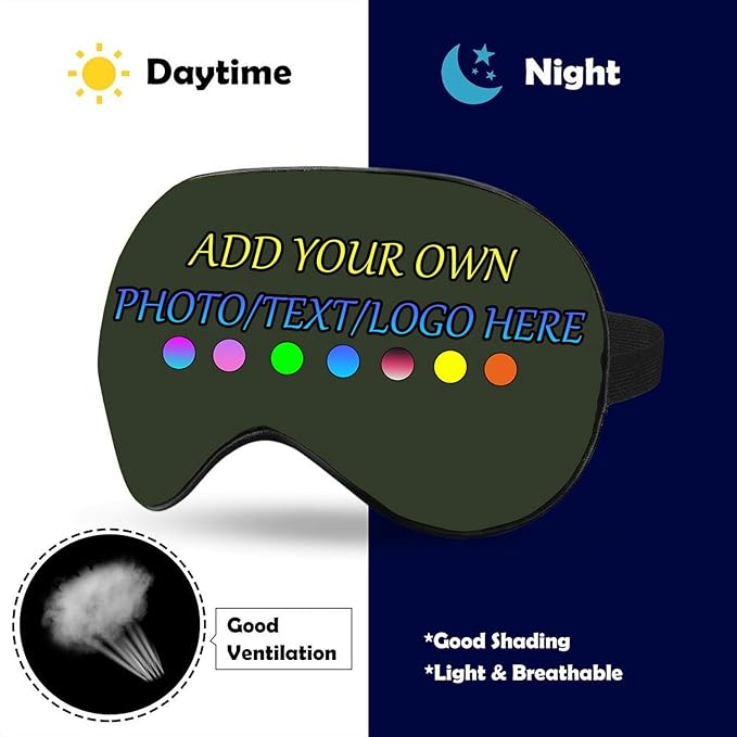 Personalized Eye Mask, Custom Eyeshade Blindfold Add Your Design Image Text Customized Eye Cover with Adjustable Strap for Sleeping Travel Work Naps Blocks Light, Army Green