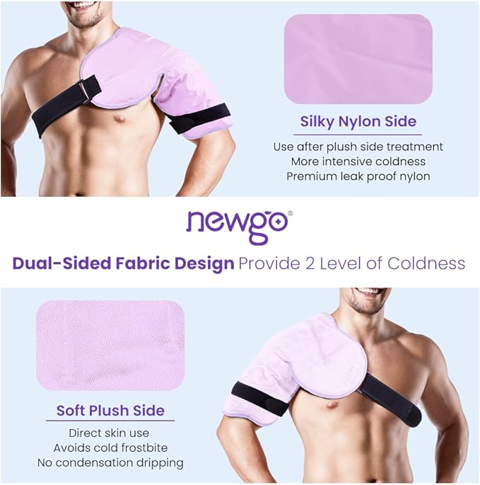 NEWGO Shoulder Ice Pack Rotator Cuff - Reusable Cold Therapy Wrap Shoulder Brace for Pain Relief, Gel Ice Pack for Injuries & Surgery Recovery with Adjustable Strap - Purple