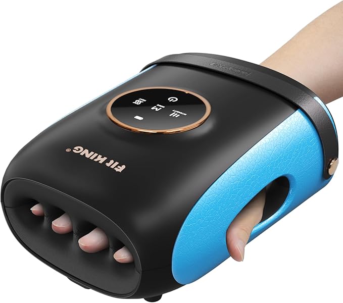 FIT KING Cordless Hand Massager with Compression & Heating, Fingers Wrap Massage for Arthritis Pain and Carpal Tunnel, Large Space for Both Men and Women (Blue)