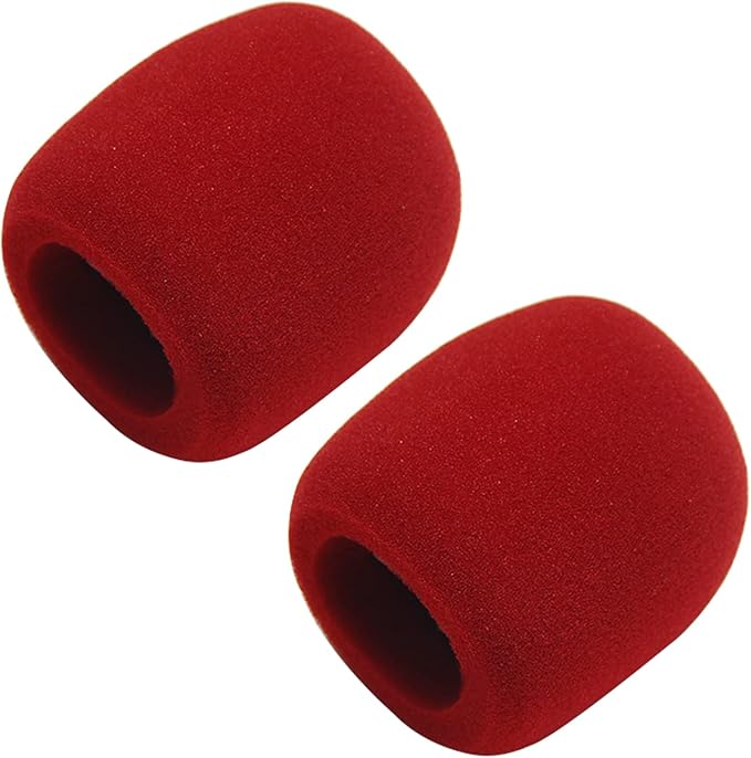 Fielect 2Pcs Microphone Cover Sponge Foam Mic Cover Handheld Microphone Windscreen Shield Protection Micro Foam Filter Wine Red for KTV Broadcasting