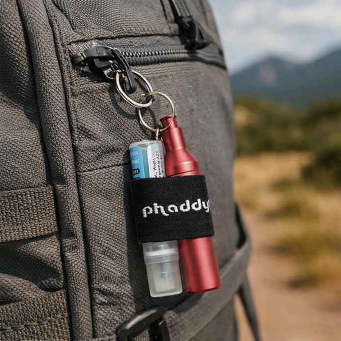 phaddy Keychain Pill Holder – Waterproof Airtight EDC Capsule Container, Aluminum Pill Box with Modular Band for Keys, Travel, Emergency Cash, Vitamins & Essentials (Pink, Standard)