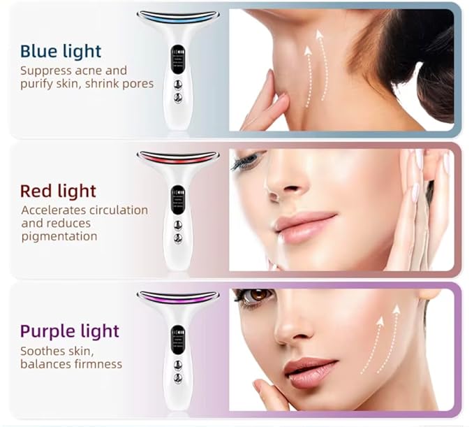 EMS Face Lifting Device – LED Light Therapy Facial Massager for Anti-Aging, Wrinkle Reduction & Skin Tightening – 4 Modes, 3 Intensities, USB Rechargeable – Face/Neck Beauty Tool