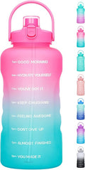 HydroPal 1 Gallon Water Bottles with Straw, 128 oz Water Bottle BPA Free Innovative 2-IN-1 Lid Gym Bottle with Times to Drink Motivational, Large for Sports Fitness Camping Water Jug （13.8X5.5 inch）
