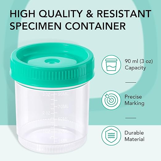 Easy@Home Specimen Test Cups with Screw-on Lids, Leak-proof Urine Collection Containers, for Test Strips and Kits, 3OZ Large Volume, 5 Pack