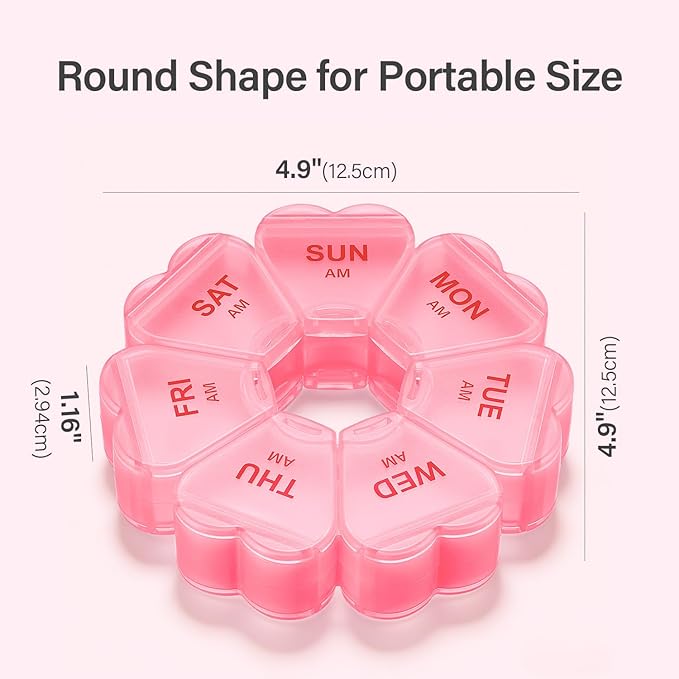 Weekly Pill Organizer, 7 Day AM/PM Pill Box with 14 Compartments, 2 Times a Day Travel Pill Case for Vitamins, Medicine, Fish Oil & Supplements (Pink)
