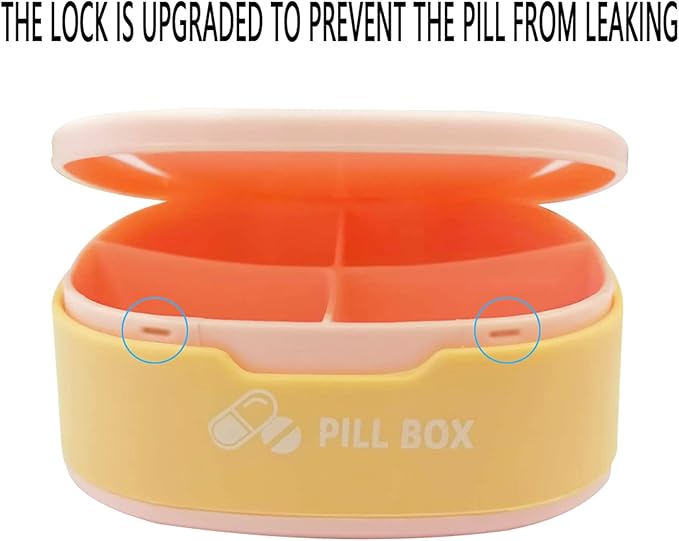 Pill Box 4 Compartment Pill Container for Purse, Portable Medicine Organizer Daily Vitamin Organizer Small Pill Case Cute Pill Organizer Travel Pill Holder Vitamin Organizer (Blue, 1PCS)
