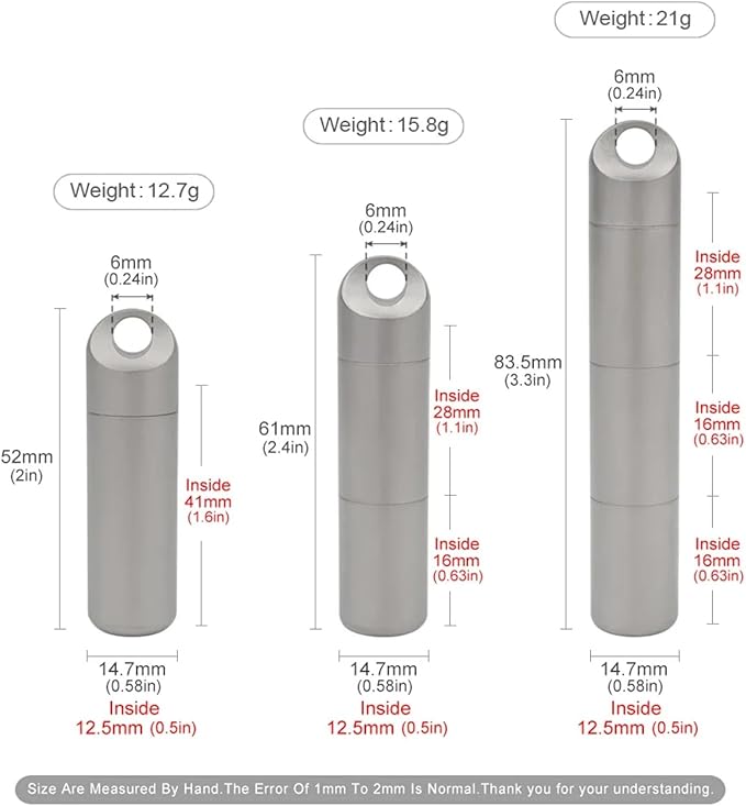 Titanium Pill Holder Keychain for Travel, Waterproof Pill Case Organizer with Silicone Sleeve, Portable Metal Medicine Container Bottle with Detachable Layers for EDC, Men, Women (S 1 Layer)