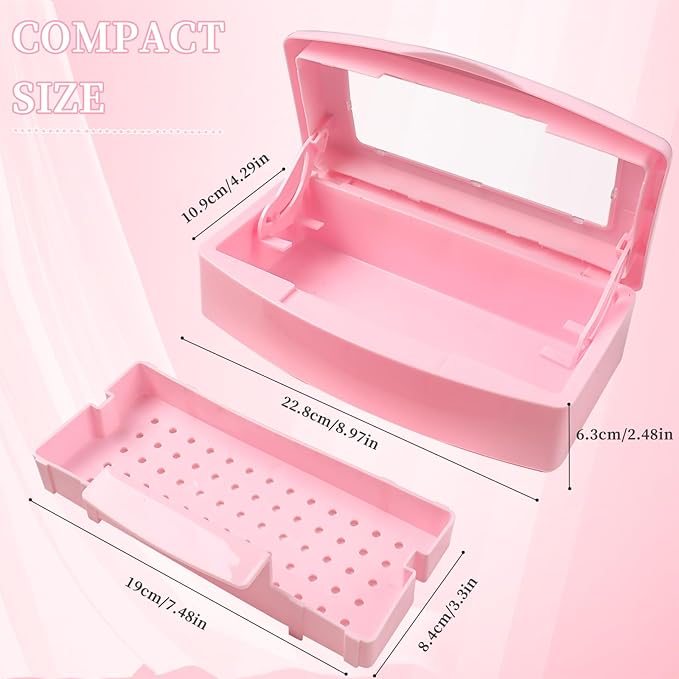 Nail Tool Sterilizer Box, Plastic Sterilizing Tray, Plastic Clean Sterilizing Box Storage Organizer for Nail, Tweezers, Eyelash Extensions, Hair Salon, Spa & Cutter Manicure Equipment (Pink)