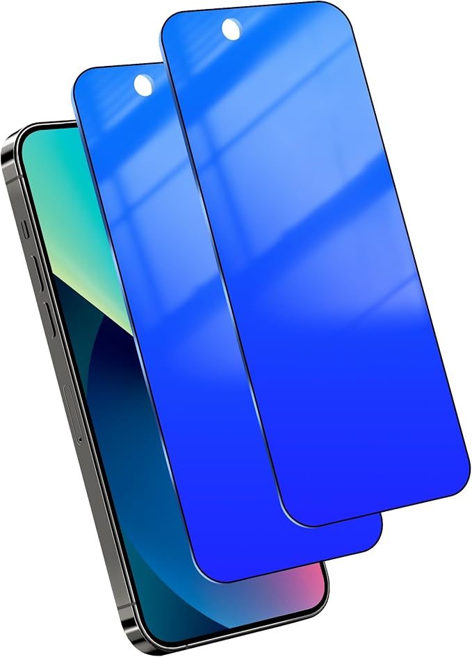 Privacy Screen Protector for iPhone 13 Pro / for iPhone 13 / for iPhone 14, Tempered Glass Film with Easy Installation Frame 2 Pack True 25° Anti Spy Anti-Blue Light Eye Protection 9H Hardness (6.1 inch Blue)