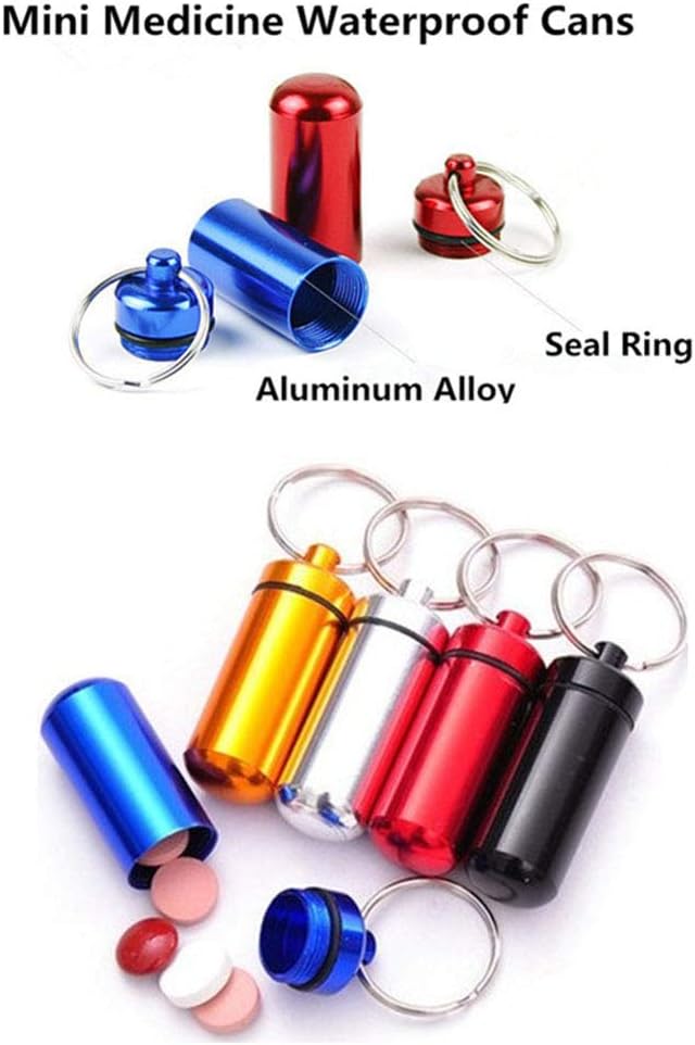 Portable Pill Box Keychain Aluminium Alloy Mini Pill Organizer Case Container for Purse,Waterproof Metal Pill Holder Medicine Bottle for Outdoor Camping Travel