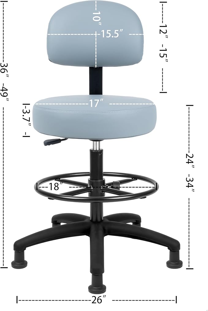 TAKE UR SEAT® Economical Multi-Purpose Medical Spa Drafting Stool with Adjustable seat and Back Height. Advanced Fabric seat Cover is Easy to Clean. Glide (Tall Bench Height Grey)