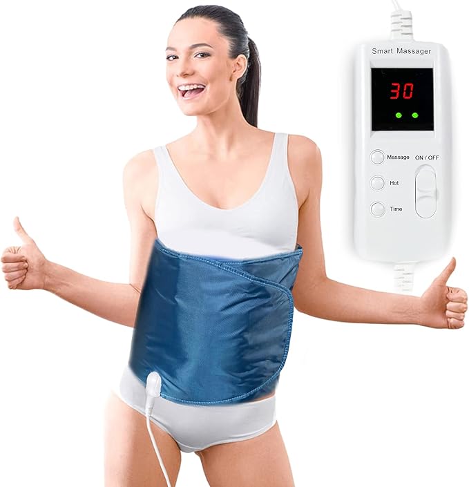 Electric Massager Sauna Belt 360 ° Whole Circle Heat Hot Belt Heating Massage Pad for Lower Back and Waist Pain Relief Deep Tissue,Body Shaper, Ab Workout (Navy Blue)