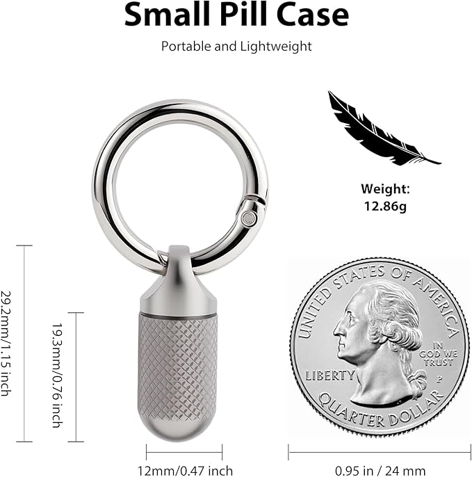 Titanium Alloy Mini Waterproof Keychain Pill Holder, Portable Storage for Emergency Medicine