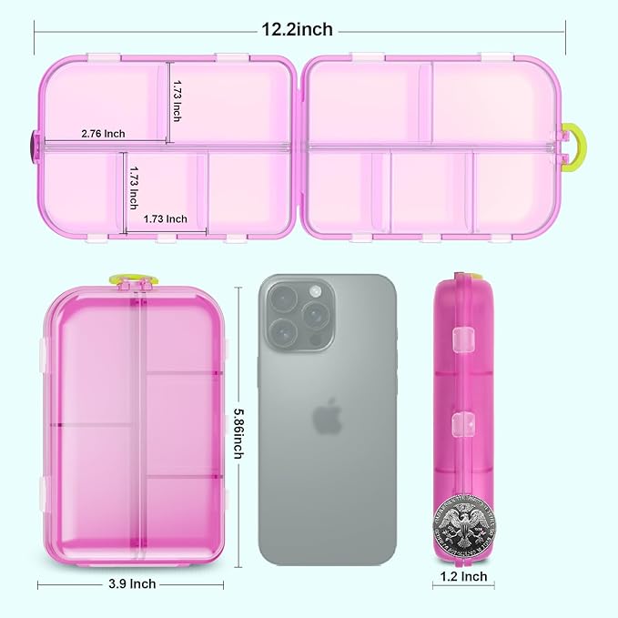 Pill Organizer Medicine Organizer Travel Essentials - Travel Pill Case with Labels, Large Daily Medicine Dispenser