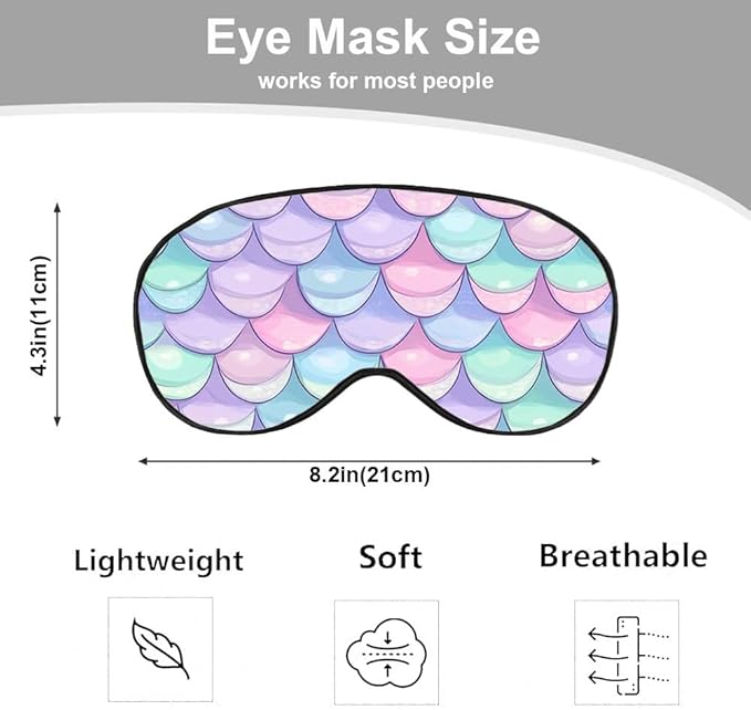 Mermaid Scales Sleep Mask Eye Mask Shiny Scales Ocean Fish Pink Blue Sleep Mask Light Blocking Adjustable Smooth Soft Eye Masks for Women Deep Rest Travel