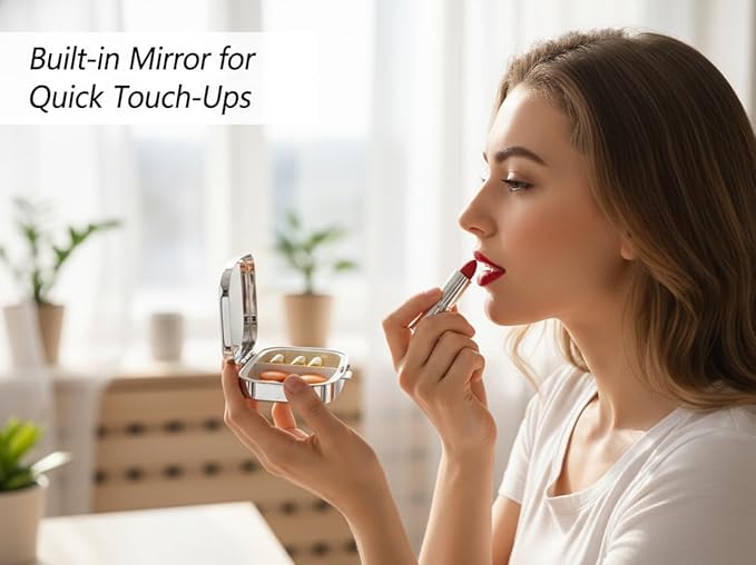 Ice Cream Pill Box 2 Compartment Small Pill Case,Portable for Pocket or Purse Pill Organizer Pill Container Holder with Mirror to Hold Vitamins, Medication, Fish Oil and Supplements