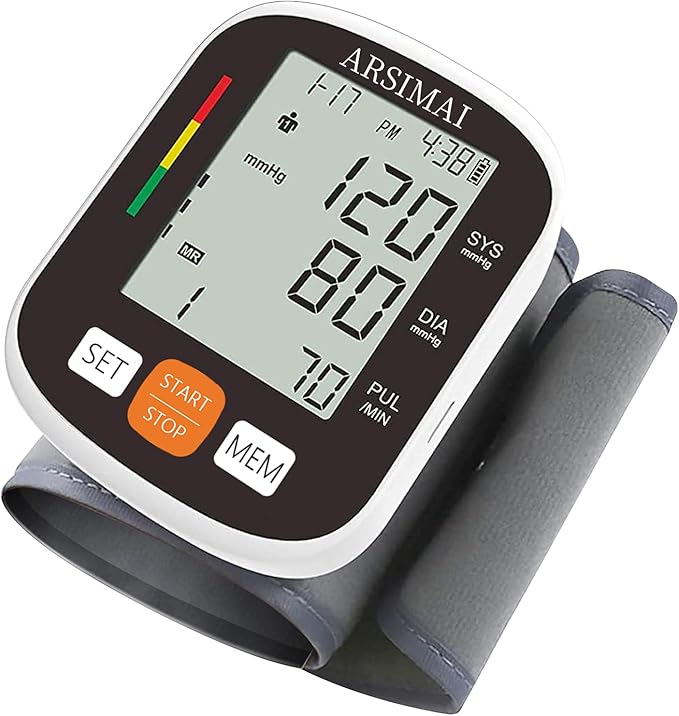 Automatic Wrist Blood Pressure Monitor: Adjustable Cuff + 2AAA Battery and Storage Case - Irregular Heartbeat Detector & 198 Readings Memory Function & Large LCD Screen
