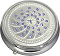 Blue Gemstones Silver Pill Box – Round 3-Compartment Metal Pill Organizer, Compact 2-Inch Travel Pill Case for Purse or Pocket