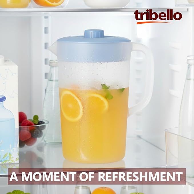 Tribello 1 Gallon Pitcher with Lid, Clear Plastic Water Pitcher with 3-Way Lid, Freezer/Dishwasher Safe, and BPA Free (1 Gallon)