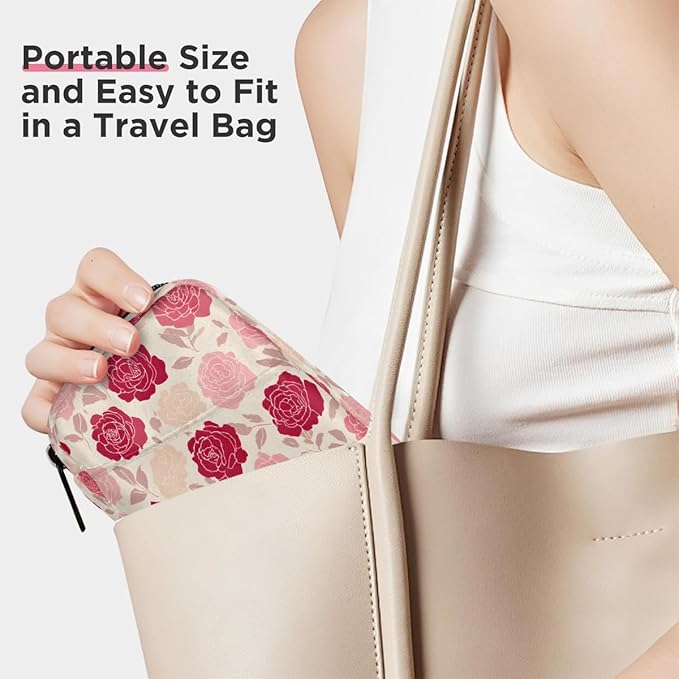 Pink Roses Flowers Pill Case Everyday Travel, 7 Day Weekly Medicine Pill Box Compact Portable Pills Bottle Organizer with Zipper for Daily Vitamin Medicine Holder Bottle Organizers Bag