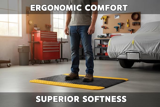 Tapetes Niva® Anti Fatigue Mat, Diamond Plate Finish, Foam Interior. for Kitchen, Garage, Industry, or Harsh use, Industrial Grade. (Yellow Stripes, 36" L x 24" W x 0,82" Th)