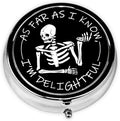 Skull Pill Box 3 Compartment Small Pill Case,Portable for Pocket or Purse Pill Organizer Pill Container Holder with Mirror to Hold Vitamins, Medication, Fish Oil and Supplements