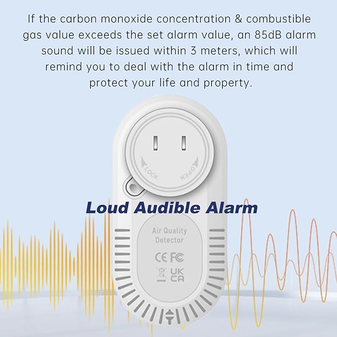 Protmex 4-in-1 Plug-in Carbon Monoxide Detector & Natural Gas Leak Detector, Portable CO Alarm Gas Leak Monitor with Temperature & Humidity Sensor, Large Display Indoor Air Quality Monitor