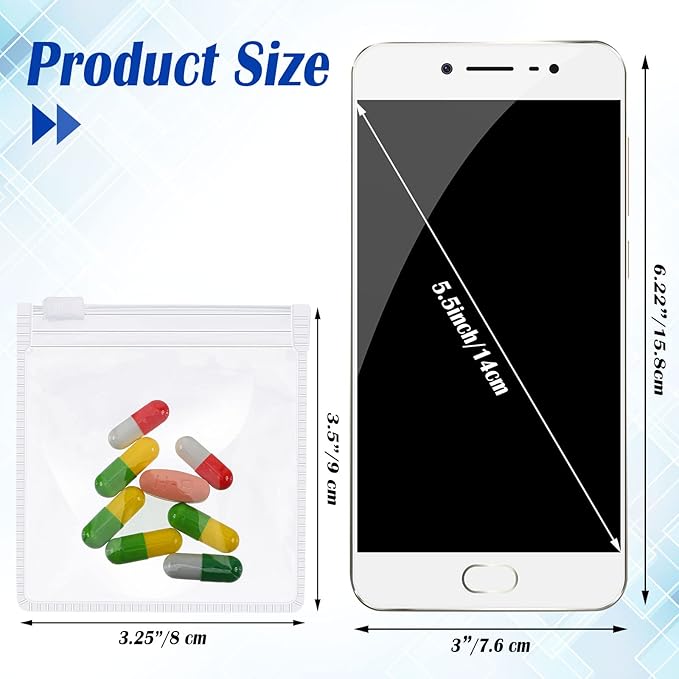 Zonon 12 Pieces Pill Pouch Bags Zippered Reusable Pill Baggies Clear Plastic Bags Self Sealing Travel Medicine Organizer Storage with Slide Lock for Cod Liver Oil, and Small Items