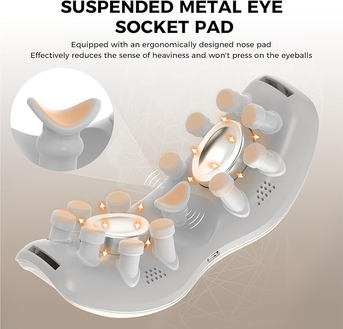 Eye Massager with Heat and Cooling, 12 Vibrators, 4 Massage Modes, 3 Temp Settings, Rechargeable Bluetooth Music, Gifts for Women/Men,Smart Sleep Mask for Relax, Reduce Strain