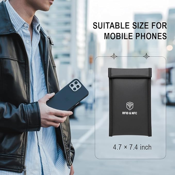 Military Grade Faraday Bags for Phones [5G/Bluetooth/WiFi/GPS] Signal Blocker, Fireproof Waterproof Anti-Scratch | Detachable Wrist Strap, RFID Blocking Anti-Tracking Pouch
