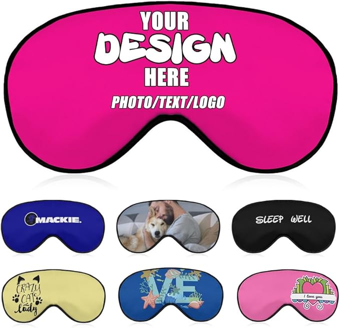 Custom Sleep Mask with Photo Text Logo, Customized Eye Mask for Men Women Kids Pressure-Free Comfy Adjustable Silky Skin-Friendly, Non-Allergic Eye Cover Custom,#DeepPink