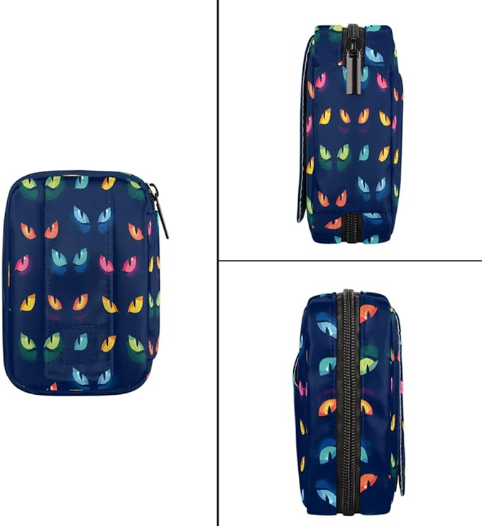 Blue Animal Eyes Pill Case Everyday Travel, 7 Day Weekly Medicine Pill Box Compact Portable Pills Bottle Organizer with Zipper for Daily Vitamin Medicine Holder Bottle Organizers Bag