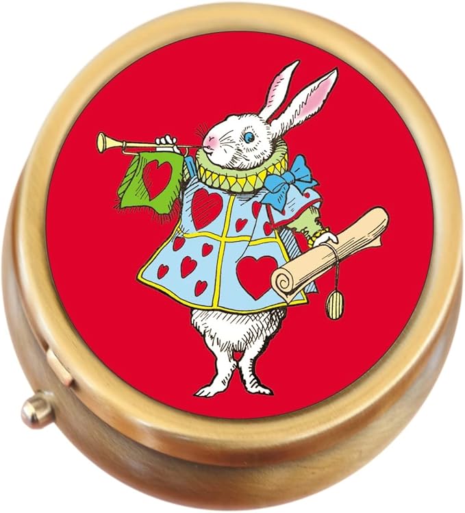 NewCharms White Rabbit Alice in Wonderland Brass 2-Compartment Pill Box with Push Button Access