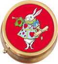 NewCharms White Rabbit Alice in Wonderland Brass 2-Compartment Pill Box with Push Button Access