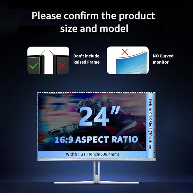[2 Pack] 24 Inch Hanging Magnetic Computer Privacy Screen for 16:9 Widescreen Monitor, Eye Protection Anti Glare Blue Light Filter, Removable Reusable 24in Anti Spy Security Protector Film