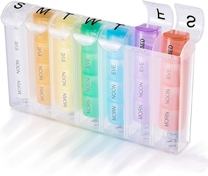 Travel Pill Organizer Weekly Pill Planner for Pill and Vitamin Each Week, 4 Times a Day Medication Reminder, Easy to Read Monday to Sunday, AM PM Small Compartment for Purse