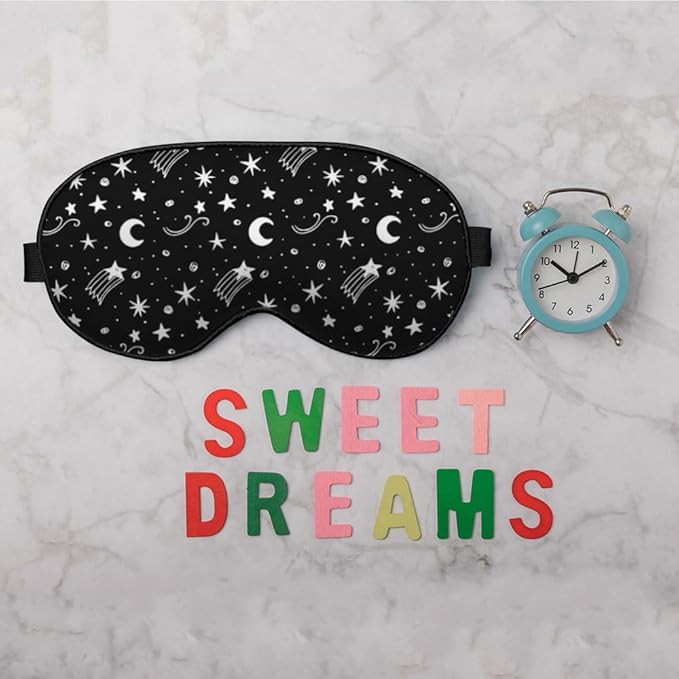 Starry Sky Moon Silk Eye Mask Sleep Mask Night Polka Dots Mystical White Black Eye Mask with Adjustable Strap Lightweight for Women Work Travel Night Sleep