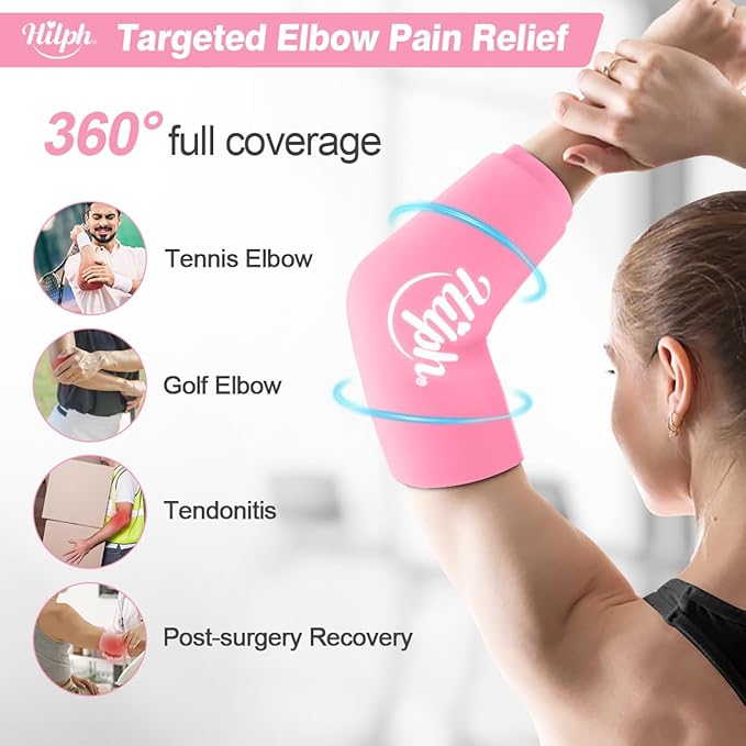 Hilph Elbow Ice Sleeve Arm Ice Packs for Injuries Reusable, Flexible Gel Cold Compression Sleeve for Tennis Elbow, Golfers, Tendinitis Pain Relief, Ideal Gift for Women, Girls, Medium, Pink