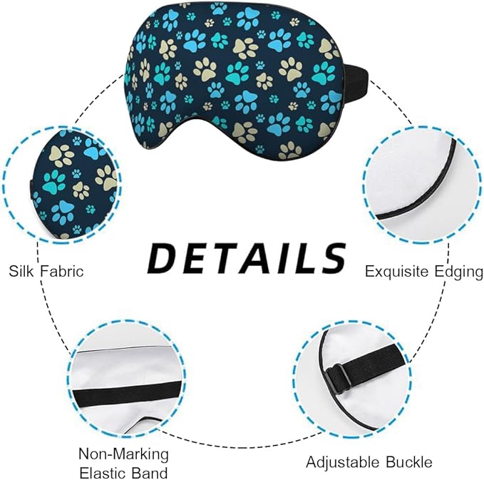 Dog Footprint Sleep Mask Eye Mask Dog Paws Cute Footstep Animal Blue Green Yellow Sleep Mask Light Blocking Adjustable Smooth Soft Eye Masks for Women Deep Rest Travel