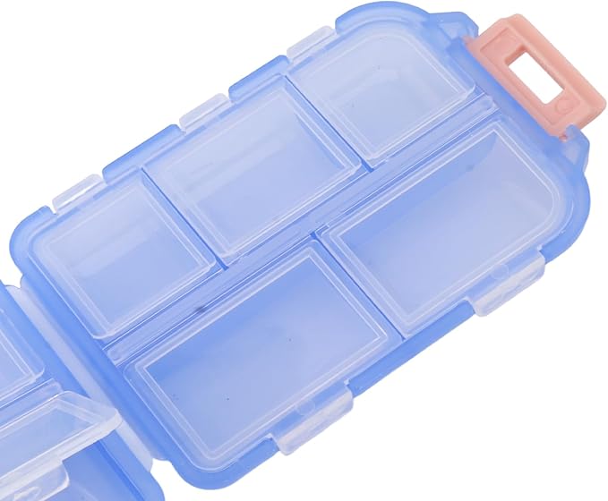 Travel Pill Organizer, Plastic 10 Compartments Pill Case Portable Pill Box Buckle Lock Weekly Portable Pill Holder Container for Purse (Blue)